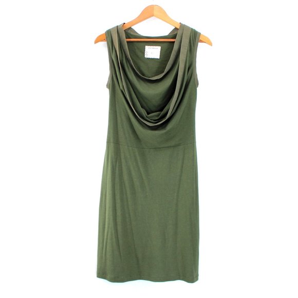 Gary Graham Green Knit Dress SZ 6 Wool Cotton Sleeveless Cowl Neck Layered Shift - Picture 10 of 12